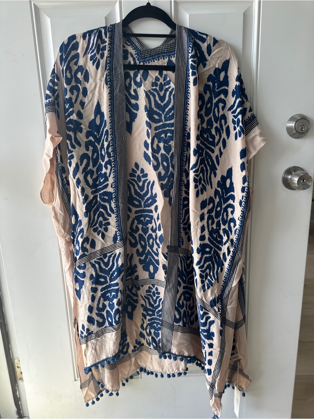 Navy and Cream Printed Swim Coverup Kimono